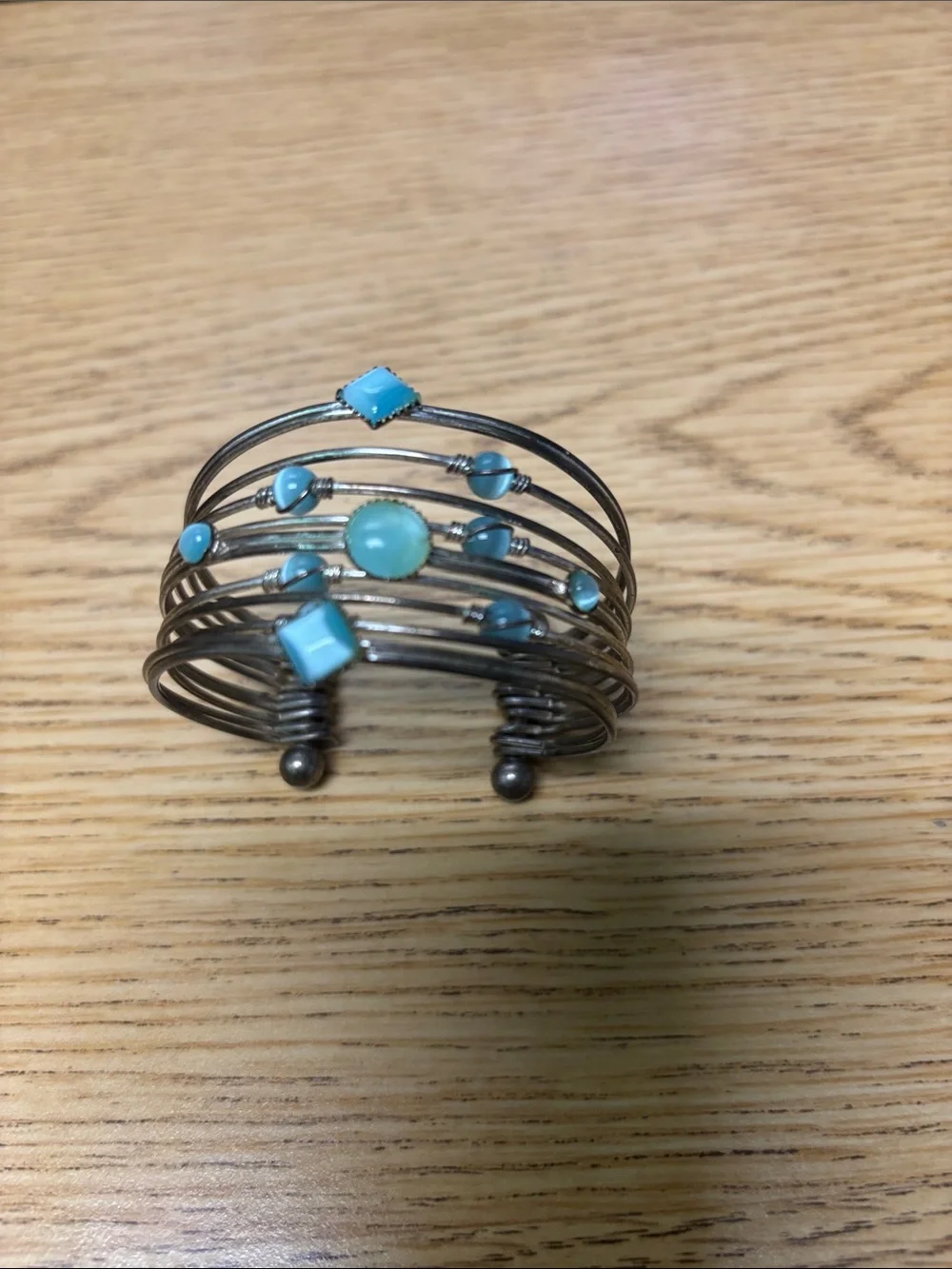 Silver Multi-Wire Cuff Bracelet with Turquoise Accents